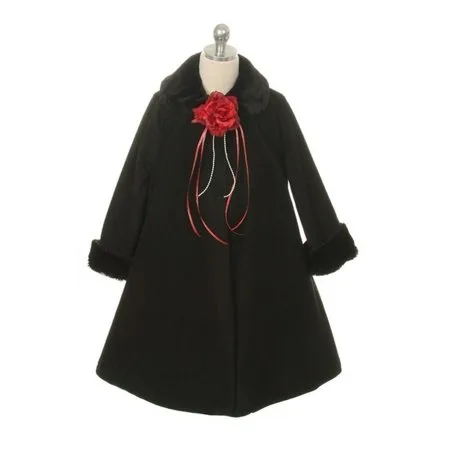Kids Dream Black Fleece Faux Fur Collar Cuff Stylish Coat Girls 8