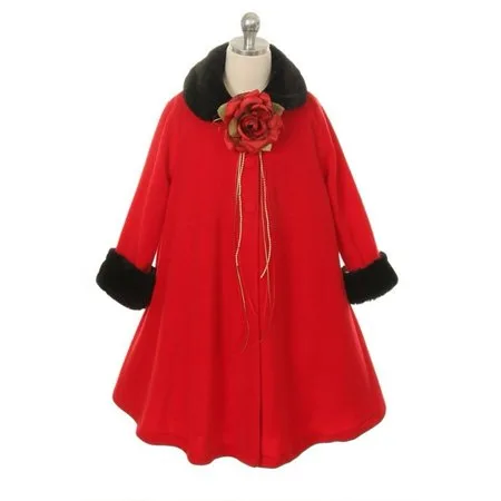 Kids Dream Red Fleece Faux Fur Collar Cuff Stylish Coat Girls 6