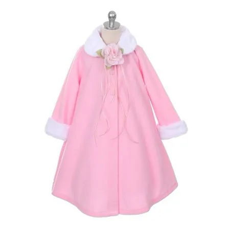 Kids Dream Pink Fleece Faux Fur Collar Cuff Stylish Coat Girls 8