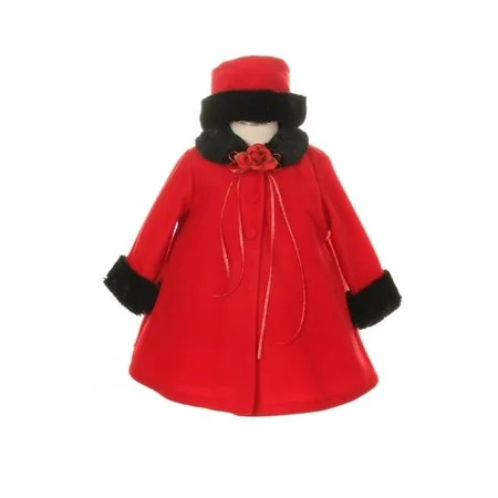 Red Fleece Faux Fur Collar Stylish Coat Baby Girl 24M