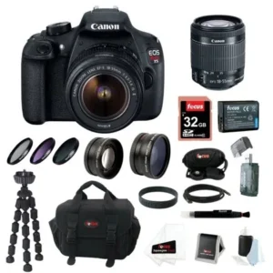 Canon EOS Rebel T5 DSLR Camera with EF-S 18-55mm IS II Lens + 32GB Memory Card + Extra Battery Pack + Deluxe Accessory Kit