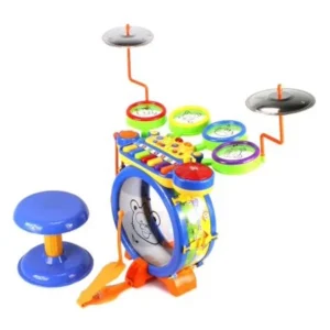 Junior DJ Drum Band 2-in-1 Children's Musical Instrument Toy Drum & Keyboard Play Set, 7 Key Piano w/ 5 Drums, 2 Cymbals, DJ Mixer, Animal Sounds