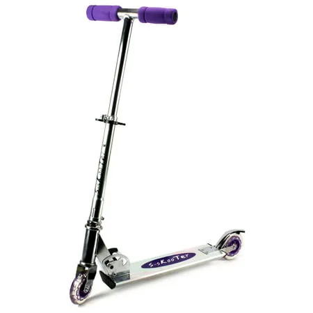 S-Skooter Children's Two Wheeled Metal Toy Kick Scooter w/ Adjustable Handlebar Height, Rear Fender Brake (Purple)