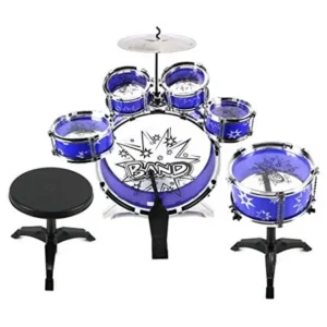 Velocity ToysTM 11 Piece Children's Kid's Drum Set Musical Instrument Playset w/ 6 Drums, Cymbal, Stool, Drumsticks (Blue)