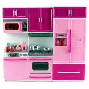 My Happy Kitchen Dishwasher Oven Refrigerator Battery Operated Toy Doll Kitchen Playset w/ Lights, Sounds, Perfect for Use with 11-12" Tall Dolls