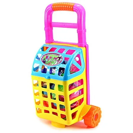 Happy Cooking Shopping Cart Children's Kid's Toy Food Play Set w/ Shopping Cart, Toy Stove, Utensils, Food (Colors May Vary)