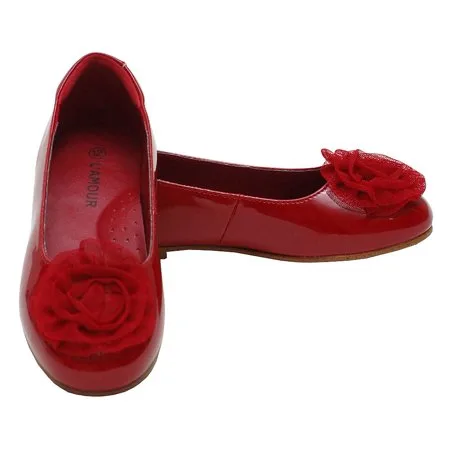 Girls Red Flower Slip On Dress Shoes Toddler 5-Little Girl 4
