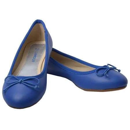 L'Amour Blue Slip On Bow Flat Dress Shoes Little Girls 11-4