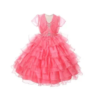 Rain Kids Girls 10 Coral Jeweled Halter Pageant Dress Sheer Jacket