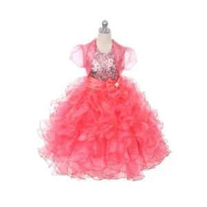 Rain Kids Girls 6 Coral Sequin Halter Pageant Dress Sheer Jacket