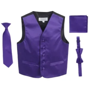 Purple Vest Necktie Bowtie Pocket Square Boys Set 4-6