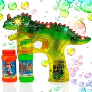 Toysery Dinosaur Bubble Shooter Gun Light Up Bubbles Blower with LED Flashing Lights and Sounds Dinosaur Toys for Kids, Boys and Girls.3 AA Batteries Included