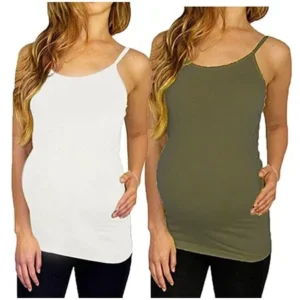 2 Pack White and Olive Maternity Tank Top Cami Camisole