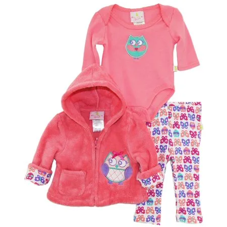Duck Goose Baby Girls Owl Sherpa Hoodie Cardigan Jacket Pant Outfit Layette Gift Set