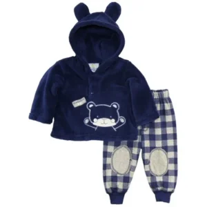 Duck Goose Baby Boys Teddy Bear Ear Sherpa Hooded Microfleece Cardigan Jacket Jogger Pant Outfit Set