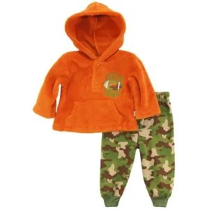 Duck Goose Baby Boys Sherpa Hooded Microfleece Cardigan Jacket Camo Jogger Pant Outfit Set