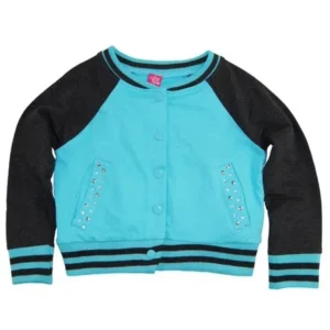 Star Ride Little Girls' Crew Neck Snap On Studs Pockets Pullover Cardigan, Blue, 5/6