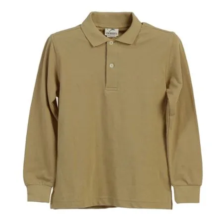 Boys Girls Khaki Long Sleeve School Uniform Polo Shirt 8-16