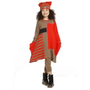 Little Girls Geranium Red Stripe Lori Designer Fall Dress 4