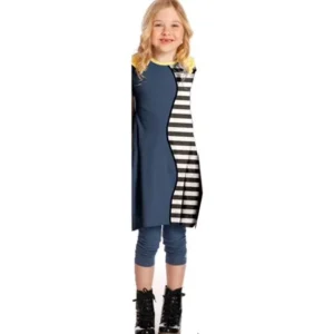 Little Girls Blueberry Stripe Charcoal Monique Designer Fall Dress 4