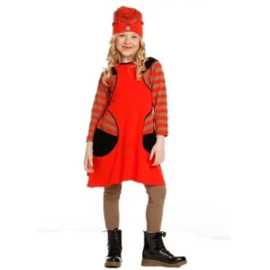 Little Girls Geranium Red Stripe Connie Designer Fall Dress 3