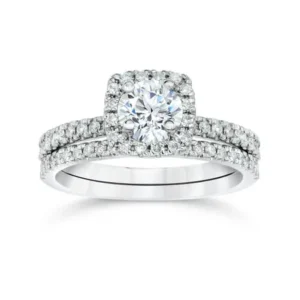 Pompeii3 5/8Ct Cushion Halo Real Diamond Engagement Wedding Ring Set White Gold