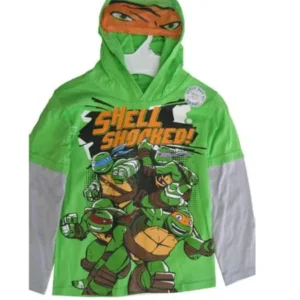 Little Boys Green Gray Ninja Turtles Hooded Long Sleeve T-Shirt 4-7