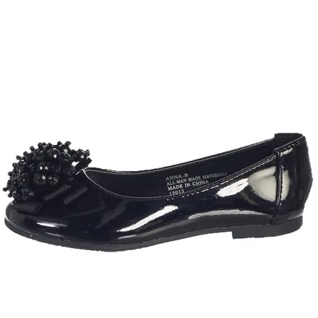 Girls Black Crystal Bead Bow Anna Occasion Dress Shoes Kids 11-4