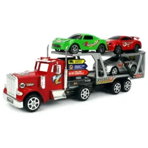 MS Power Trailer Children's Friction Powered Toy Truck w/ Trailer, 3 Toy Cars (Colors May Vary)