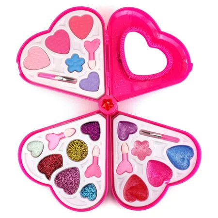 Fashion Girl Heart Mirror Case Pretend Play Toy Make Up Case Kit, Safe, Non-Toxic, Washable, Formulated for Children