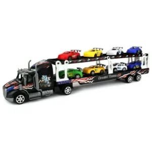 Motorsports Race Car Trailer 1:32 Children's Kid's Friction Toy Truck Ready To Run w/ 8 Toy Cars, No Batteries Required (Colors May Vary)