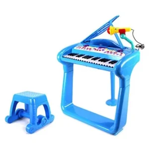 VT Classical Elegant Piano Children's Toy Keyboard Musical Instrument Play Set w/ Microphone, Stool, 37 Key Piano, Records & Playbacks Music (Blue)