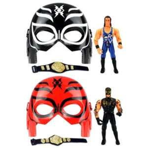 Velocity Toys Super Masked Wrestling Toy Figure Play Set w/ 2 Masks, 2 Toy Figures, 2 Championship Belts (Figures May Vary)