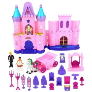 My Dream Castle Toy Doll Playset w/ Lights, Sounds, Prince and Princess Figures, Horse Carriage, Castle Play House, Furniture, Accessories (Styles May Vary)