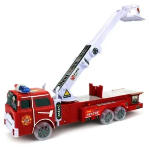 Fire Power Dept Childrens' Kid's Friction Toy Fire Truck for Ready To Run w/ 360 Rotating Extending Rescue Crane, Lights, Sounds