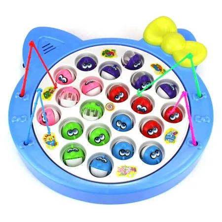 Fishing Diary Game for Children Battery Operated Rotating Novelty Toy Fishing Game Play Set w/ 21 Fishes, 4 Fishing Rods, Music (Blue)