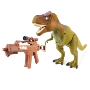 The New World Of Dinosaurs Battery Operated Remote Controlled Toy T-Rex w/ Infrared Light Toy Gun Remote Control, Head Shaking Action, Walking Action, Lights & Sounds