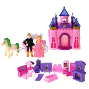 My Cute Little Princess Castle Battery Operated Toy Dollhouse Playset w/ Light Up Castle, Prince/Princess/Horse Figures, Sounds & Furniture