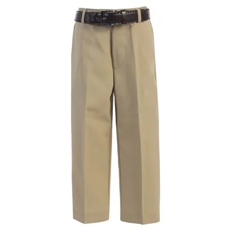 Boys Khaki Flat Front Solid Belt Special Occasion Dress Pants 8-20