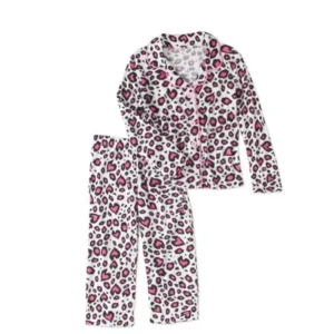 Sleep Tight Girls' Flannel Coat Style Pajama 2pc Sleepwear Set