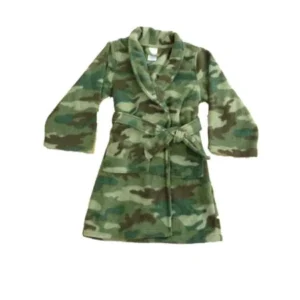 The Childrens Place Boys Plush Green Camouflage Bath Robe House Coat Camo
