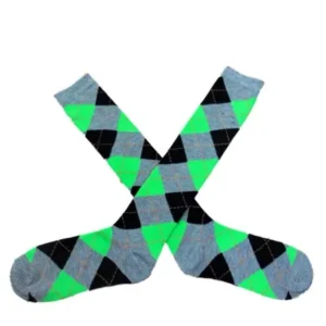 My Halloween Womens Long Gray Green & Black Argyle Print Knee Socks