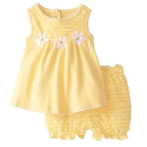 Nannette Infant Girls Yellow Daisy Dress Baby Girl 2 PC Sundress