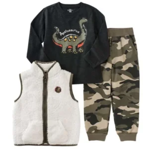 Kids Headquarters Infant Toddler Boys 3P Outfit Vest Dino Shirt Camo Pants