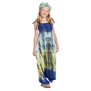 KidCuteTure Little Girls Royal Blue Tie Dye Giselle Designer Spring Maxi Dress 2