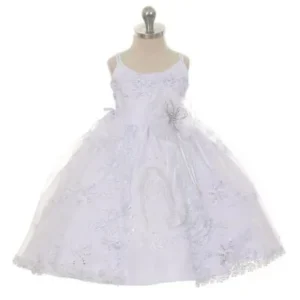 Rain Kids Little Girls White Embroidered Organza Cape Bows Baptism Dress 4