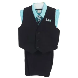 Little Boys Aqua 4 Piece Pin Striped Vest Set Suit 2T-7