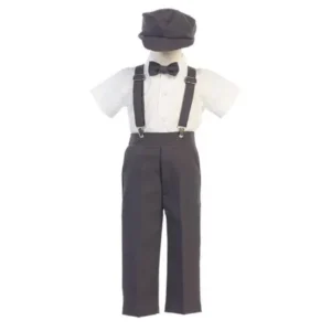 Lito Baby Boys Charcoal Suspender Pants Hat Outfit Set 18-24M