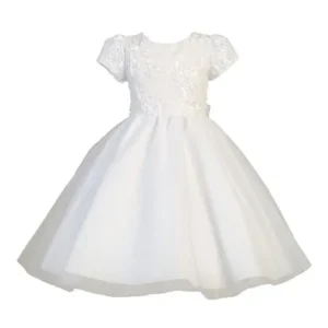 Girls White Embroidered Sequins Tulle Communion Dress 7