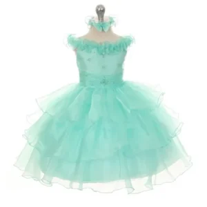 Rain Kids Little Girls Mint Organza Off Shoulder Flower Girl Dress 3T